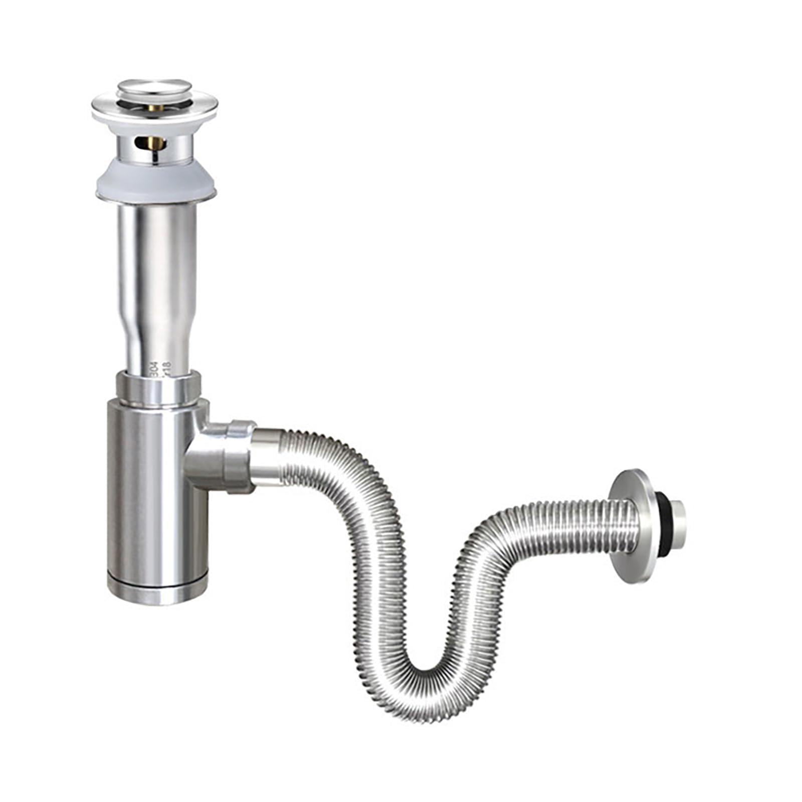 Sifone Lavabo Bagno in Acciaio Inox,Piletta Click Clack,Anti-Odore & Insetti Tubo Scarico Lavandino Flessibile,G 1 1/4"