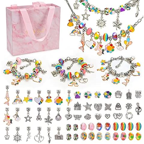 Girls Gifts for 6 7 8 9 10 Year Old, Kids DIY Arts Crafts Set for Girl Age 5-11 Birthday Gift Charm Bracelet Making Kits for 6 7 8 9 Year Olds Girls Jewelry Bracelet Toys Present for Teenage Girls Cover