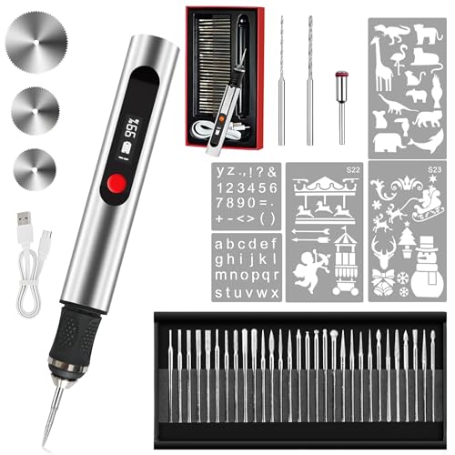 Engraving Pen Cordless Engraver Pen with 35 Bits 3-Speed Engraver (8000-25000 RPM) for Beginner USB Rechargeable Engraving Tool Metal Wood Glass Jewelry Lightweight & Quiet DIY Craft Kit Artists