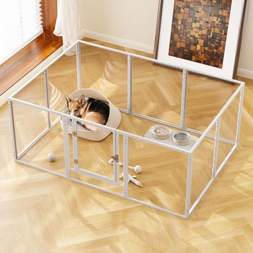 WSHPY Clear Acrylic Dog Play Pen Indoor - 59 Inch 10-Panel Pet Enclosure for Small Dogs & Cats, Outdoor Use with Door, Easy Assemble & Cleaning