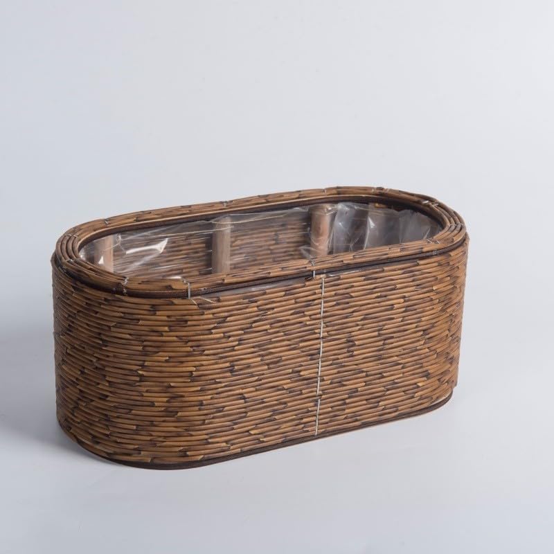 DEVOKE Rattan flowerpot，Receiving basket，Succulent flowerpot，Decoration (Oval（dark）)