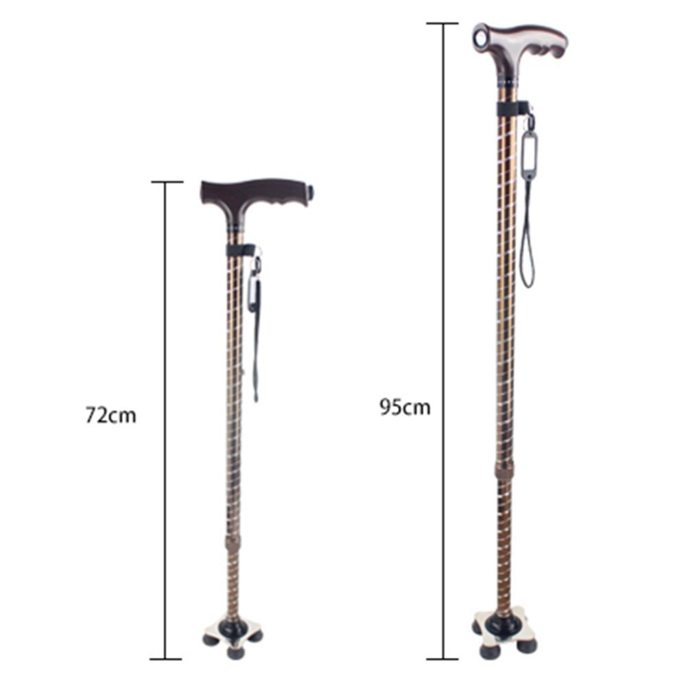 Bastón para Caminar Aleación de Aluminio Anciano Cuatro pies Muleta Antideslizante Ajustable con bastón con luz LED Andador para Ancianos Basketrown
