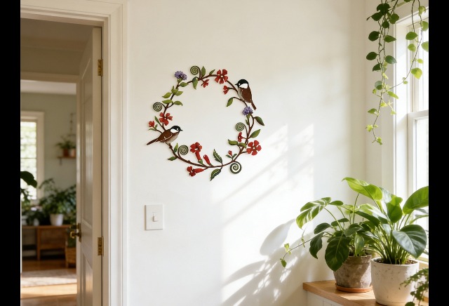 Spring Wreath Robin Bird Nest Flowers in The Jug Easter Tin Sign Retro Flower Plant Metal Tin Sign Shabby Chic Wall Decoration Plaque Garden House Sign 8 X 12 inch