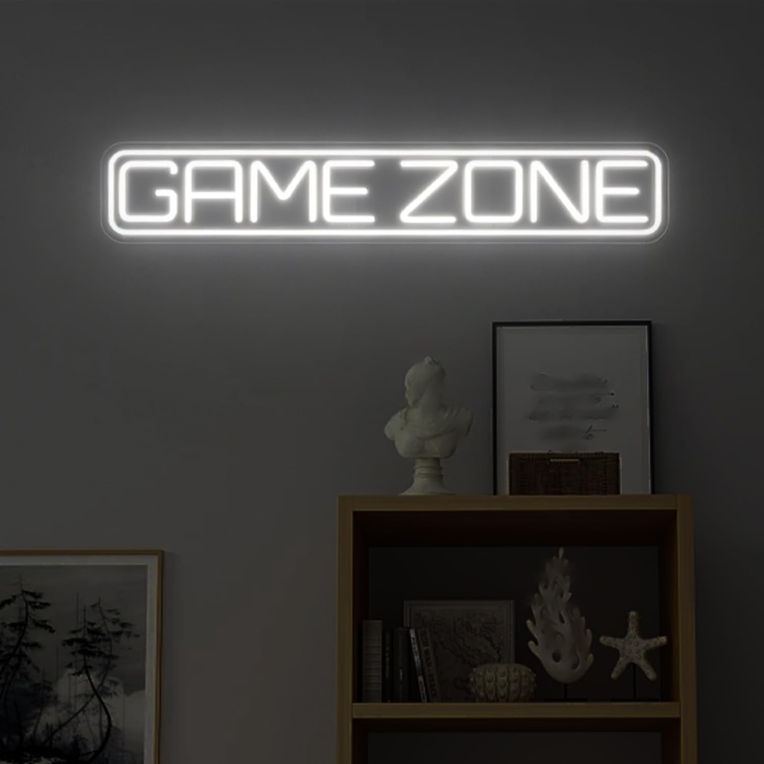 Game Zone Neon Sign, White Game Neon Light Sign 35 inch