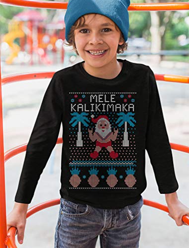Image of Mele Kalikimaka Hawaiian Santa Ugly Christmas Toddler Kids Long Sleeve T-Shirt
