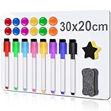 Partideal A4 Magnetisches Whiteboard Kühlschrank, Magnettafel Kühlschrank mit 8 Whiteboardstift, 2 Radierer, Magnetfolie Selbstklebend 30 * 20cm, Magnetfolie Memotafel Abwischbarer Magnettafel
