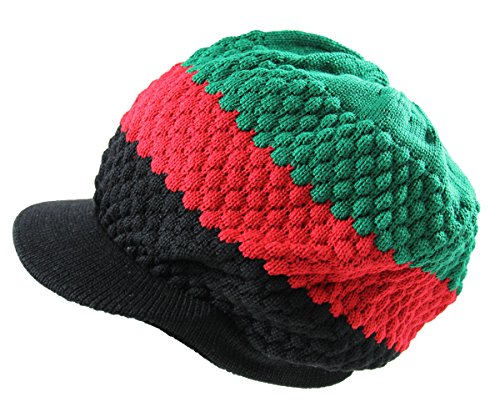 RW Unisex Cotton Classic Rasta Beanie Visor (More Colors) (BLK/RED/Green)