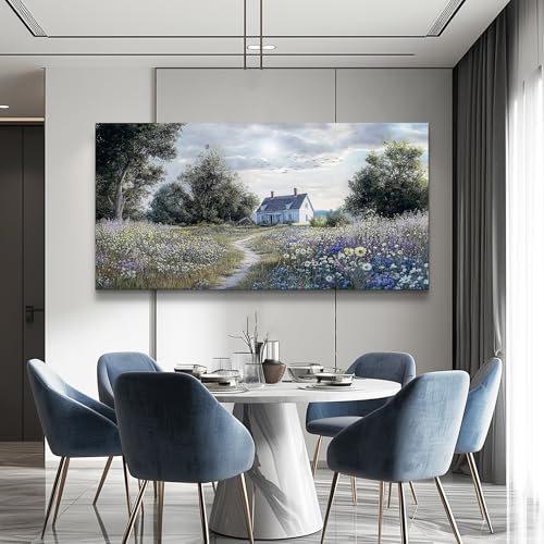 KELIYUAN Wall Art For Living Room Large Wall Decor Canvas Painting Retro Pastoral Flower Sea Landscape Painting Farmhouse Office Bedroom Artwork Picture For Print For Home Decoration 24x48 Inches
