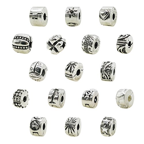 Ten (10) Pack Of Antique Silver Finish European Style Clip Lock Stopper Bead Charms