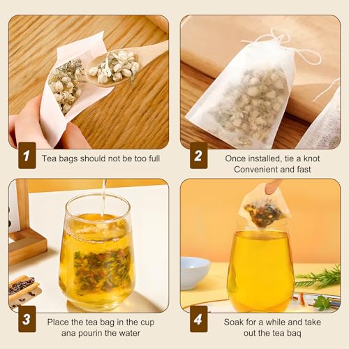 HOMIKLSA 300 Stück Teebeutel für Losen Tee, 7 X 9 cm Teefilter für Losen Tee mit Kordelzug, Selbstbefüllen Tee Sieb Für Obsttee Duftender Gewürze Vanille Lavendel Kaffee