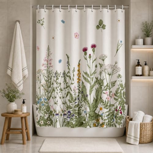 Horaldaily Summer Beige Shower Curtain 72x78in, Art Wildflowers by Horaldaily - Used condition - US$15.33
