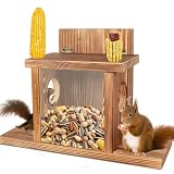 Eichhörnchen Futterhaus, Eichhörnchen Futterstation Wetterfeste, Eichhörnchenfutterstation zum Aufhängen, Futterstation Eichhörnchen Haus aus Langlebigem Holz mit 2 Eingängen & Sitzplattformen
