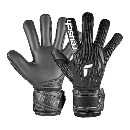 Reusch Attrakt Freegel Unisex Goalkeeper Gloves, Soccer Goalie Gloves with Finger Support, Flexible, Breathable, Durable Grip, AirVent System, for Artificial Grass & Hard Surfaces, Adult Size 9 Black
