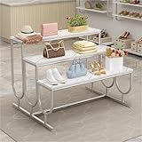 YRPZIQF Three-Tier Retail Display Table, Stepped Tiered Display Stand, Retail Display Shelves for Clothing Stores, Industrial Standing Display Shelf for Garment, Handbag, Shoe(Silver,100cm/39.4in)