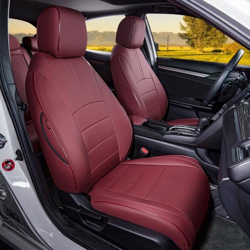 HKZ Custom Fit Civic Seat Covers for Honda Civic Sedan 2016 2017 2018 2019 2020 2021 EX,EX-L,EX-T,Touring,LX-P,Sport - 5-Seats Leather Full Set,Wine Red