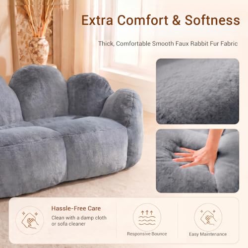 Loveseat Bean Bag Chair for Adults, Giant Floral Shaped Bean Bag Sofa, Oversized Faux Fur Couch, Ultra Soft Love Seat for Living Room Bedroom Game Room, Comfy Reading Chair (Grey) - Image 4