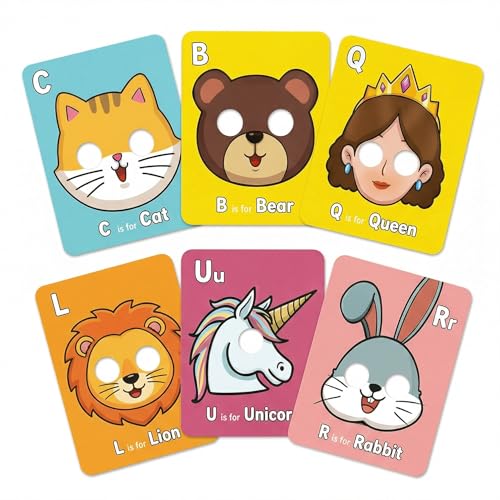 Giant Animal Alphabet Flash Cards with Handheld Animal Masks - 26 Pcs ABC Learning Cards for Toddlers 1-3 - Phonics Mnemonic Letter Recognition Toys for Preschool & Kindergarten Classroom