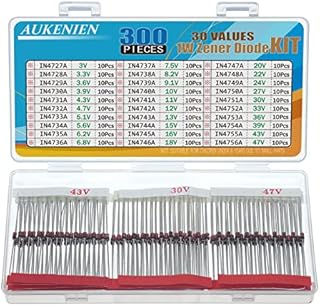 AUKENIEN 1 W Zener Dioda Z zestaw 30 wartości diody Zenera zestaw 3 V 3,3 V 3,6 V 3,9 V 4,3 V 4,7 V 5,1 V 5,6 V 6,2 V 6,8 V 7,5 V 8,2 V 9,1 V 10 V 11 V 12 V 13 V 15 V 16 V 18 V 20 V 22V 22V 24V 27V