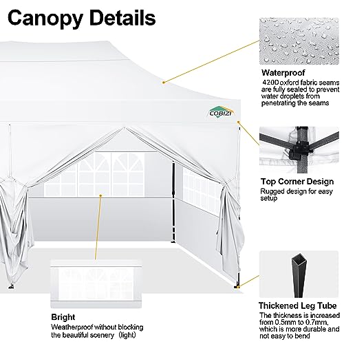Image of COBIZI 10x20 Pop Up Canopy Tent with Sidewall,Heavy Duty Canopy,White
