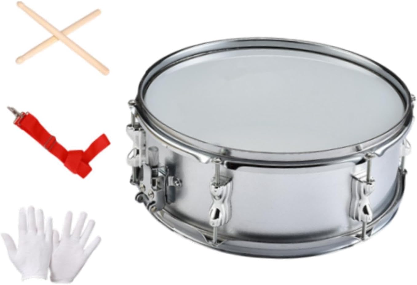 DYNWAVE 14 in Snare Drum Musical Instruments Professional with Gloves Percussion Instrument Music Drums for Adults Kids Holiday Gifts, Silver 14 inch