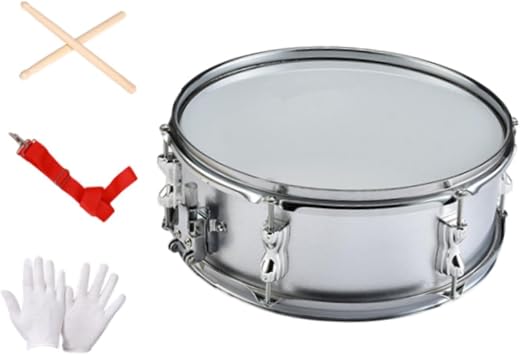 14 Inch Snare Drum Kit with Drumsticks and Neck Strap for Student Marching Band Beginner Practice- Silver 14 inch