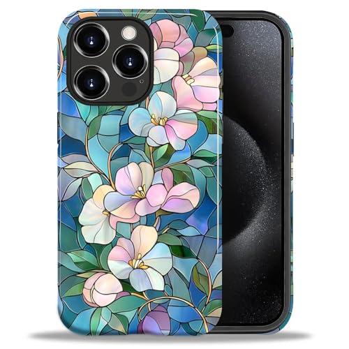 Coque iPhone 15 Pro Max verre teinté design floral double protection