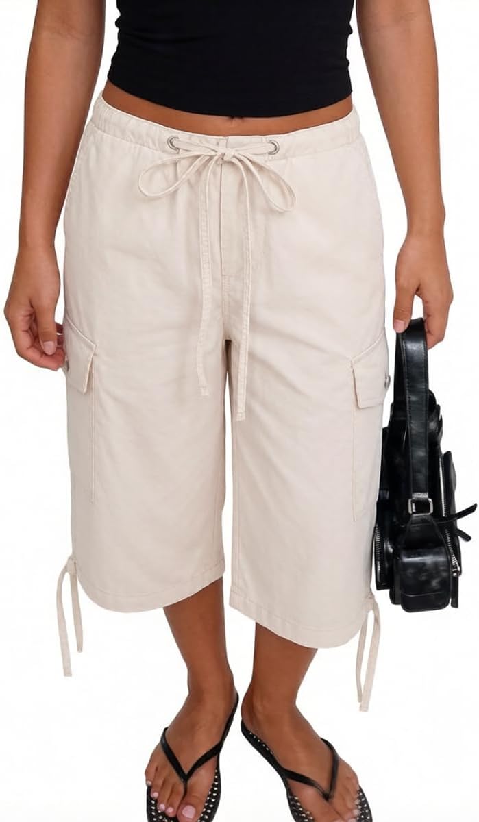 Retro Y2K Cargo Shorts for Women Bermuda Capri Baggy Jorts with Pocket