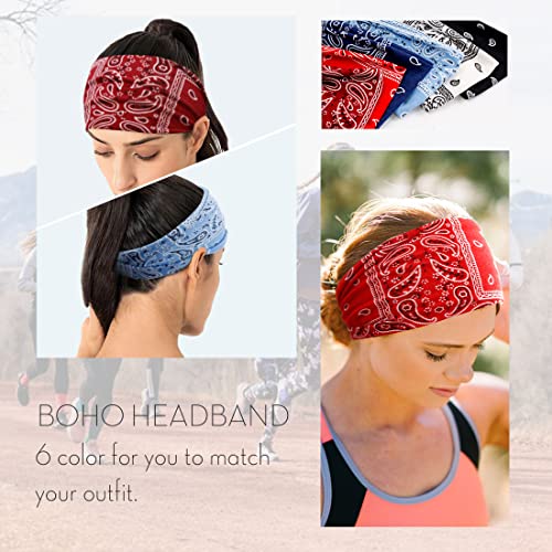 Huachi Headbands For Women Short Hair Colorful Summer Hair Bands For Women's Hair Workout Yoga Running Wide Hair Wraps For Girls Cute Hair Accessories, 6Pcs (Headbands Color-8) #TOP3