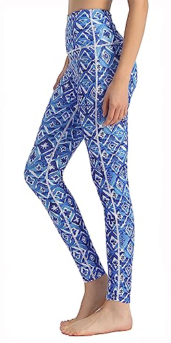 Ubestyle Upf 50+ High Waist Women's Swim Leggings Running Tights Sun Protective (Blue-Rhombus, S) #TOP3