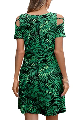 Kuotai Casual Dresses For Women Summer Short Sleeve Cold Shoulder Beach Dress With Pockets(Leaf Green, X-Large) #TOP2