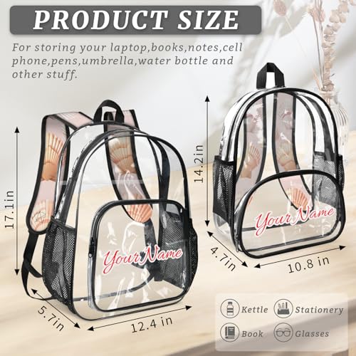 Personalized Small Clear Backpack Stadium Approved Heavy Duty PVC Plastic Custom Beach Shell Transparent Backpacks See Through Bag with Name, Coastal Coral4