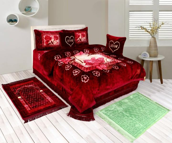 Petals Dreams Wedding Blanket Set Of 8 Pieces | 1000 TC Wedding Bedding Set,100% Polyester, 550 GSM (Maroon)-image-12