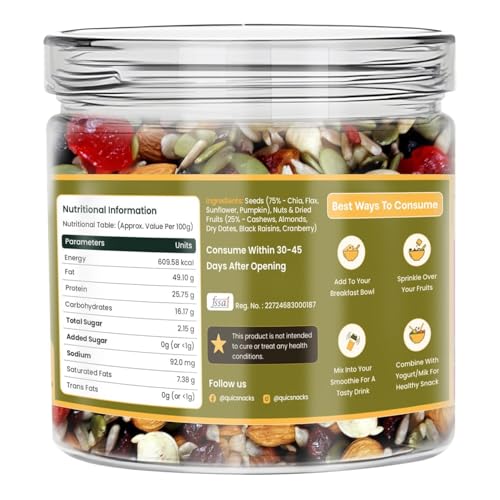Image of QuicSnacks 9-in-1 Cardioboost Seed Mix 200g | Omega-3 Rich Trail Mix | Crunchy & Flavorful Snack | Healthy Nuts & Dry Fruits for Heart Health & Circulation