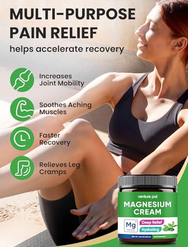 Image of Venture Pal Magnesium Lotion, Topical Magnesium Cream for Sleep, Leg Cramps & Pain, Muscle Relaxation, Calm, Moisturizing Supplement with Coconut Oil, Shea Butter & Hyaluronic Acid, Safe for Kids