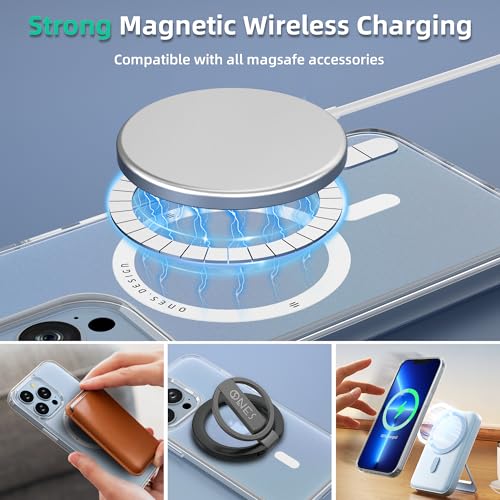 Image of ONES for iPhone 13 Pro Max Slim Magnetic Case, [Compatible with Magsafe] [Military-Grade Drop Protection][Anti-Yellowing] Shockproof Hard Silicone Cover, Translucent Matte