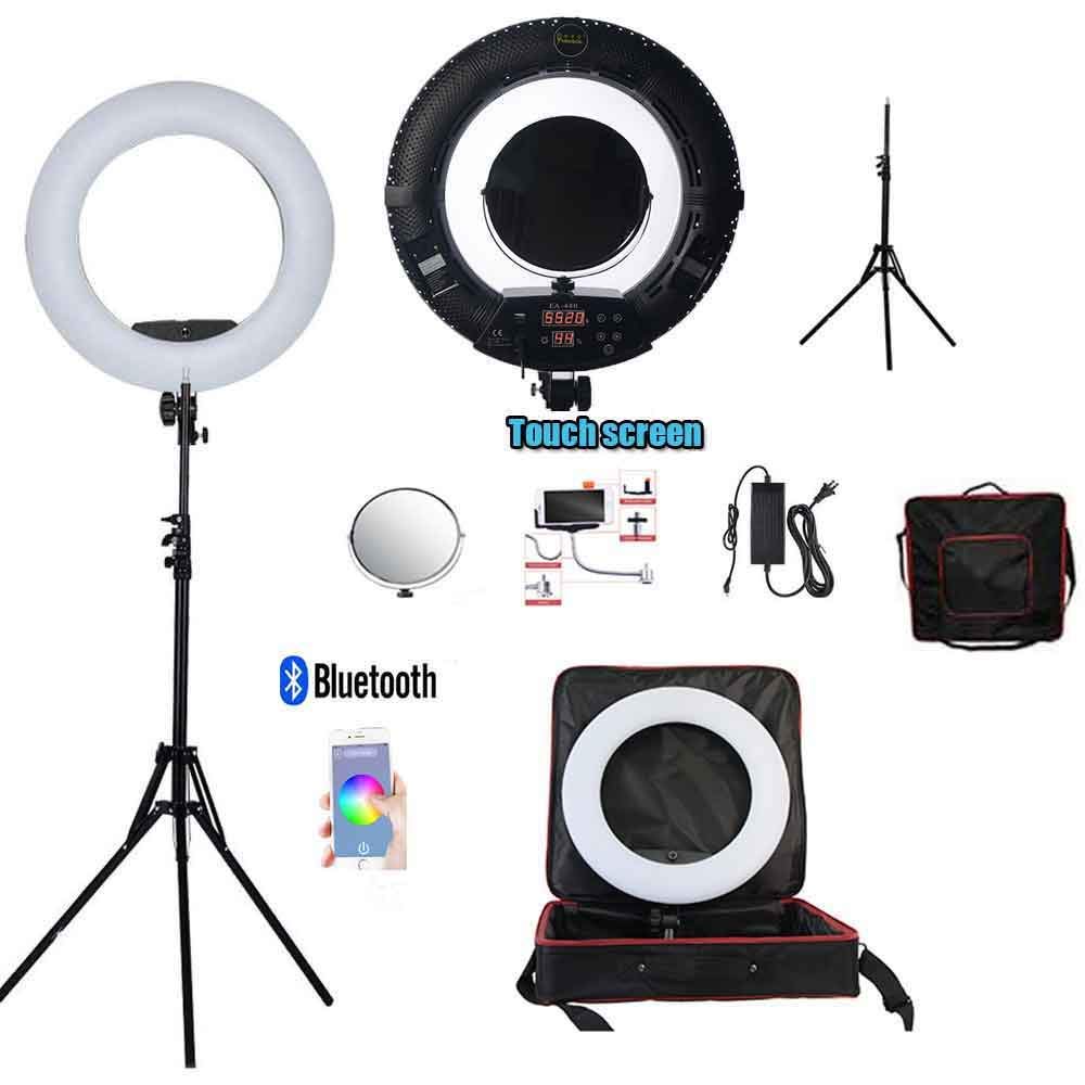 Kit luce anulare LED da 18 pollici 96W 2800K-9900K: controllo Bluetooth e lampada di controllo APP, con supporto per treppiede, per il trucco Illuminazione per studio video YouTube