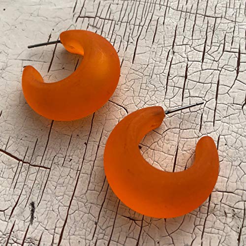 Orange Hoop Earrings | vintage frosted lucite snail shell hoops4