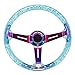 Produktbild Racing Lenkrad,LSGGTIM Kreativ Kristall Auto Sportlenkrad 350mm / 14 Zoll Durchmesser,Universal Racing Lenkrad Rennlenkrad FüR Drifting Rally Racing,Cyan-Blau
