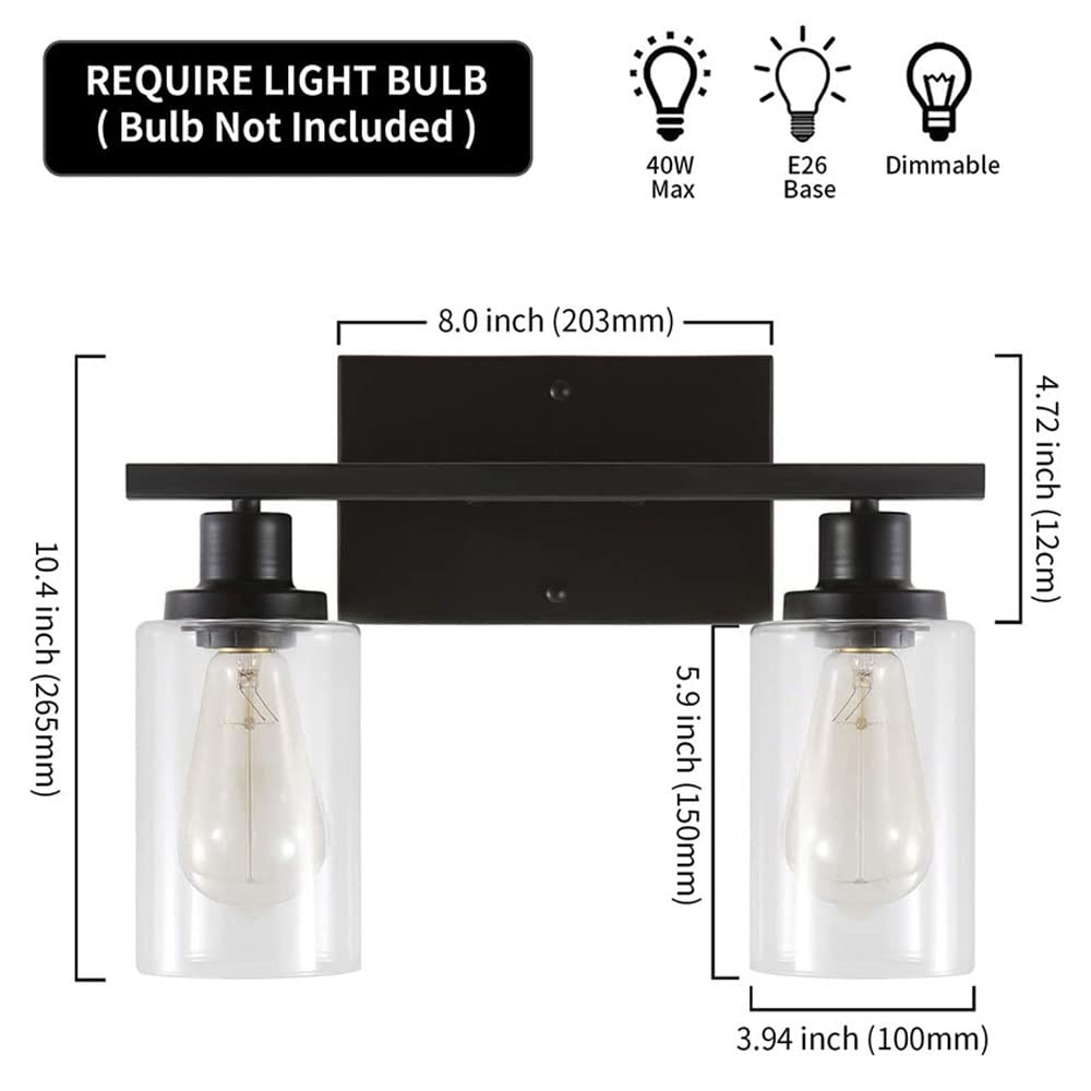 Jadssox Lampe de Miroir de courtoisie rétro luminaire de Salle de Bain en Verre, Lampes Avant Miroir Noir Industriel au-Dessus du Miroir, éclairage d'image et d'affichage, Lampes murales de vanité de