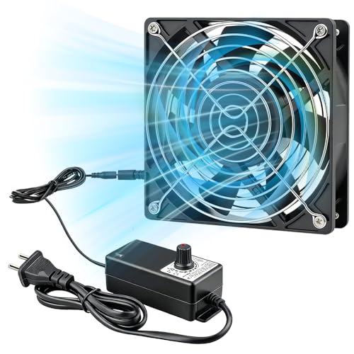 120/240mm PC Lüfter 12V Gehäuselüfter PC-Lüfter mit Netzstecker & stufenlosem Drehzahlregler 2700 RPM inkl Drehzahlregler 3-12V für Mining-Maschinen Chassis Server und Workstation-Kühlung (120MM)