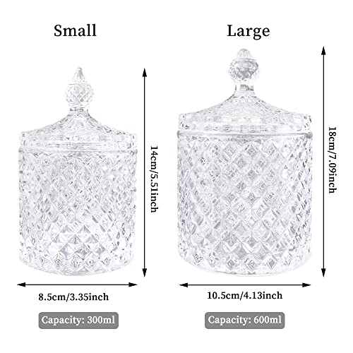 BOJVESH 2Pcs Clear Glass Crystal Diamond Candy Jar, Candy Buffet Storage with Crystal Lid - Image 2