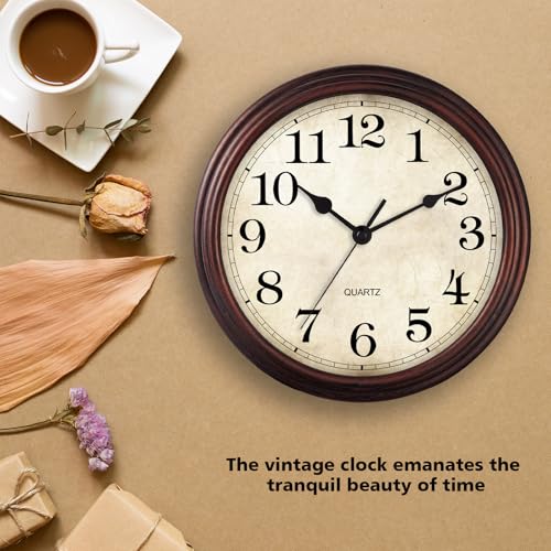 Image of Wall Clock, 9 Inch Silent Non Ticking Classic Battery Operated Clocks, Decorative for Living Room, Bedrooms, Bathroom, Kitchen Office (Bronze)