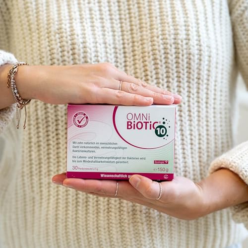 OMNi BiOTiC 10 | Antibiotikum? Darmflora ergänzen | Empfehlenswert ab dem ersten Tg einer Antibiotika-Therapie | Pulver | Zur täglichen Anwendung | Mit Inulin | Vegan | Glutenfrei | 30 Portionen