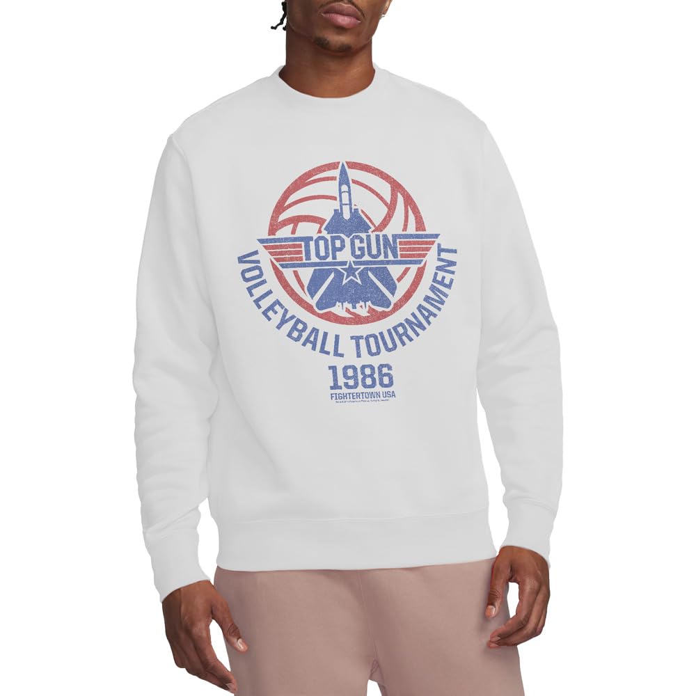 Top Gun Volleyball Tournament Crew Sweatshirt, White, Large