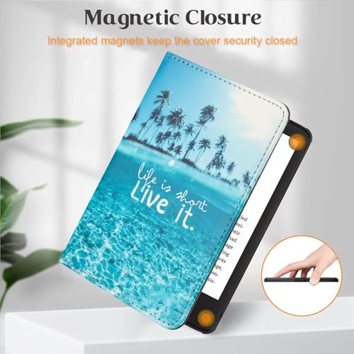 MonsDirect for 6.8" Kindle Paperwhite 11th Generation 2021 Case (Model: M2L3EK / M2L4EK), PU Stand Hard Cover, Auto Wake/Sleep with Hand Strap for Kindle Paperwhite & Signature Edition, Beach by MonsDirect - Image 4