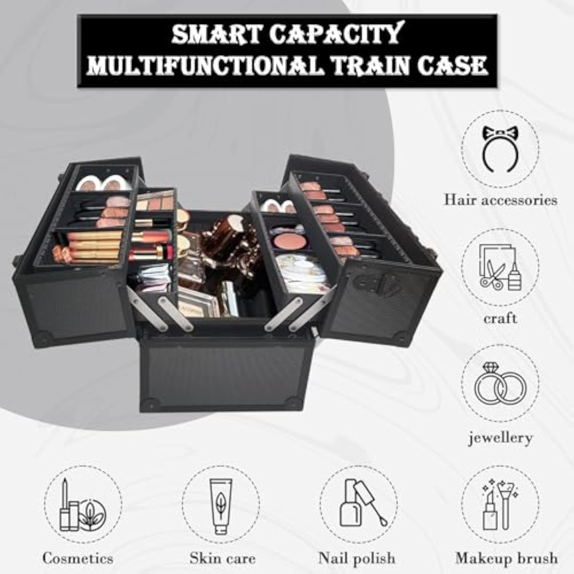 Adjustable Makeup Train Case with 4 Trays