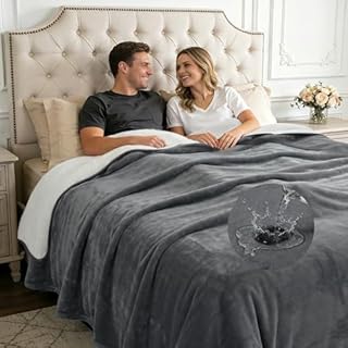 Waterproof Love Blanket for Bed Reversible Sherpa Flannel Throw for Adults Couples Splash Blanket for Bed, Sofa Protect, Travel, Camping, 152x203cm (Grey/White)