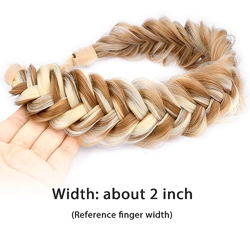 BOBIYA Messy Wide 2 Strand Synthetic Hair Braided Headband Classic Chunky Plaited Hair Headband (Highlighted Ginger Brown) - Image 3