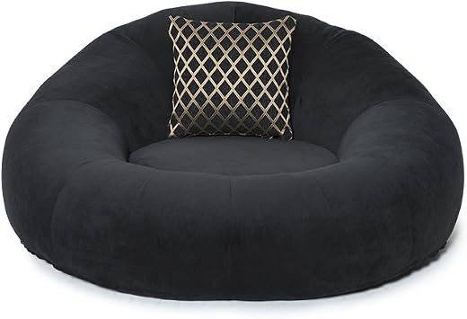 Seatcraft Cuddle Seat Black Fabric Oversized Round Accent Chair, Chaise Lounge Sofa for Living Room Decor, Boneless Sofa Couch with Ottoman, High-Density Foam Deep Seat Chair for Family Cinema Room