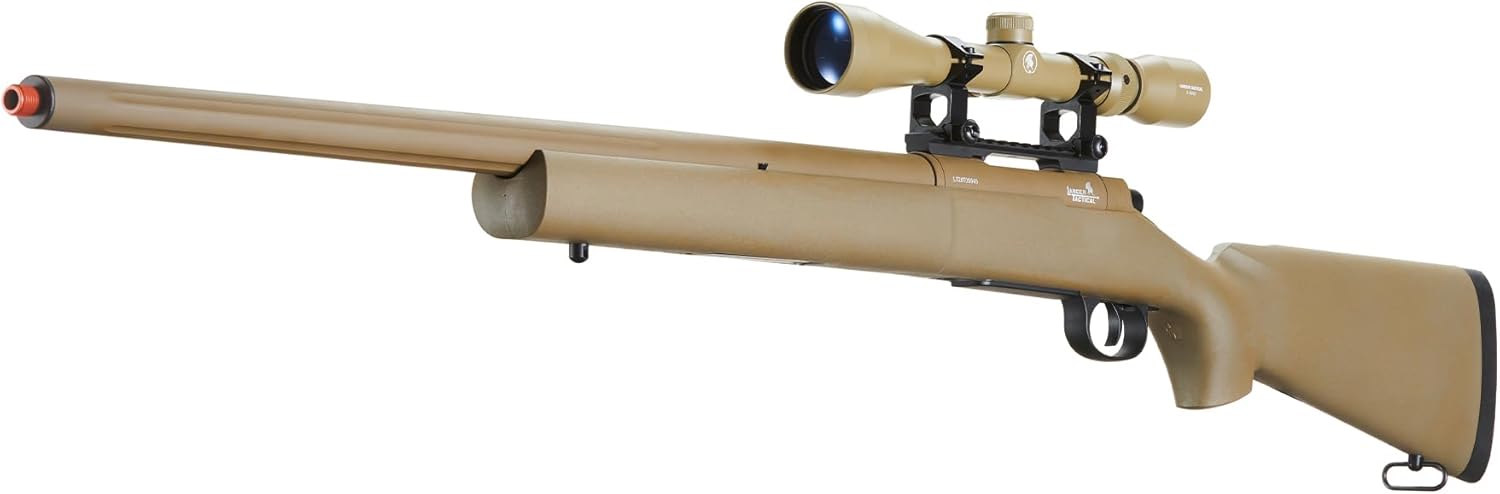 Lancer Tactical M24 Bolt Action Spring Powered Sniper Airsoft Rifle (Threaded) w/Scope (450 FPS) (Color: Tan)